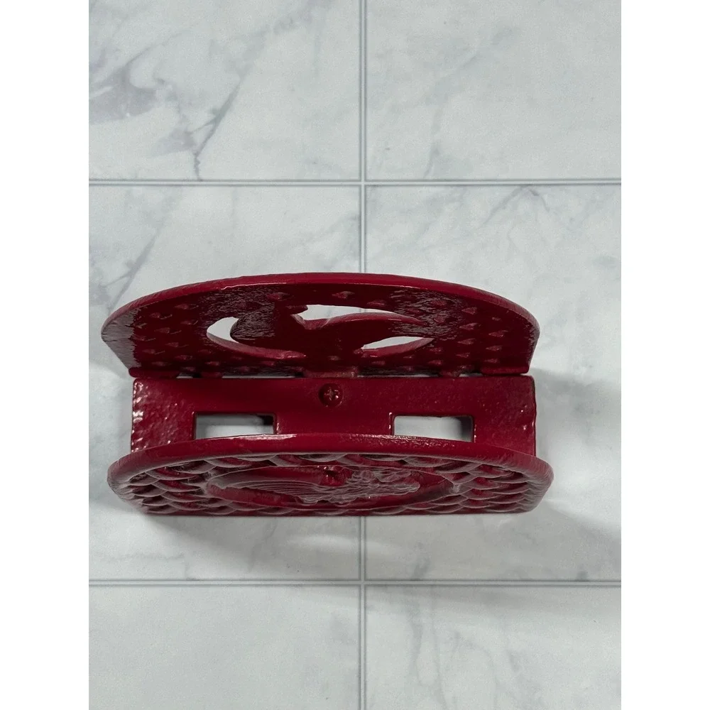 Vintage Red Cast Iron Rooster Napkin Holder Farmhouse Lattice Basketweave Red